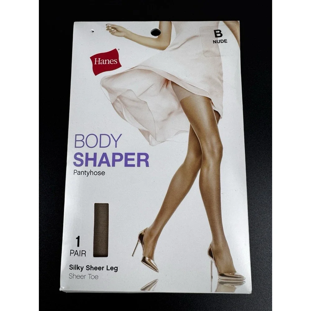New Hanes Body Shaper‎ Pantyhose Silky Sheer Leg Sheer Toe Size B Nude
